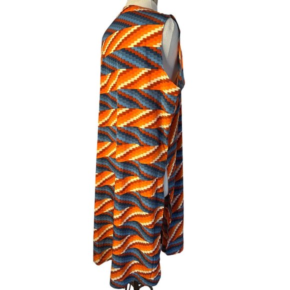 NW T Lula Roe Large Open Front Cardigan Size Large Red Orange Blue Aztec Long Sl - Picture 6 of 13